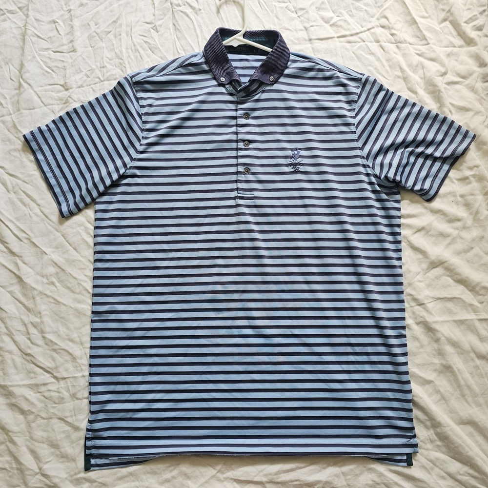 Greyson Blue Striped Athletic‎ Golf Performance Polo Shirt Mens Large - Picture 2 of 8